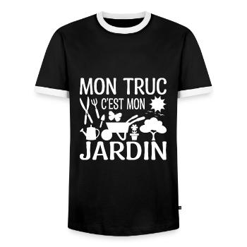 Mon Truc C'est Mon Jardin | Cadeau - T-shirt contrasté Homme - noir/blanc - Devant - AI Model Female 172 light (172cm) & AI Model Male 178 light (178cm)