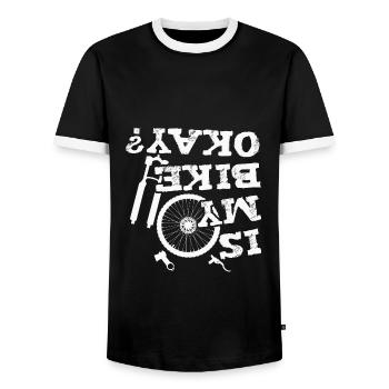 Vélo de montagne vtt vélo cycliste cadeau - T-shirt contrasté Homme - noir/blanc - Devant - AI Model Female 172 light (172cm) & AI Model Male 178 light (178cm)