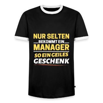 Selten bekommt ein Manager so ein Geschenk - Männer Kontrast-T-Shirt - Schwarz/Weiß - Vorne - AI Model Female 172 light (172cm) & AI Model Male 178 light (178cm)