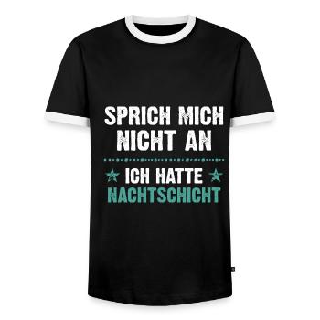 Sprich mich nicht an ich hatte Nachtschicht - Männer Kontrast-T-Shirt - Schwarz/Weiß - Vorne - AI Model Female 172 light (172cm) & AI Model Male 178 light (178cm)