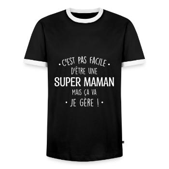 C'est Pas Facile D'être Une Super Maman - T-shirt contrasté Homme - noir/blanc - Devant - AI Model Female 172 light (172cm) & AI Model Male 178 light (178cm)