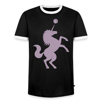 Unicorn Tennis Player Silhouette Minimalist - Men's Ringer Shirt - black/white - Front - AI Model Female 172 light (172cm) & AI Model Male 178 light (178cm)