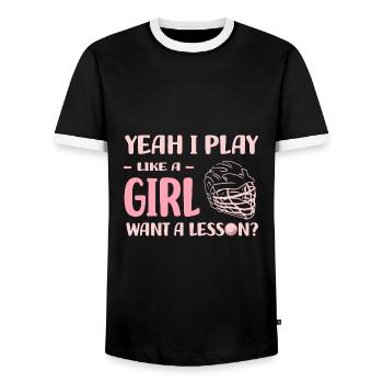 Lacrosse Girls - Men's Ringer Shirt - black/white - Front - AI Model Female 172 light (172cm) & AI Model Male 178 light (178cm)