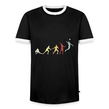 Volleyballer Evolution Retro Beach Volleyball - Men's Ringer Shirt - black/white - Front - AI Model Female 172 light (172cm) & AI Model Male 178 light (178cm)
