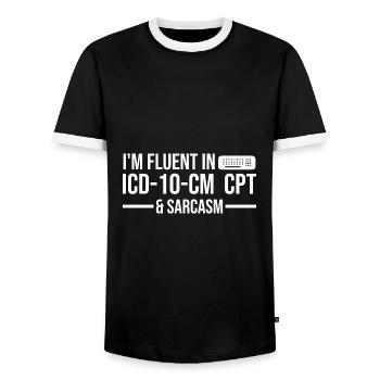 Medizinischer Kodierer - Männer Kontrast-T-Shirt - Schwarz/Weiß - Vorne - AI Model Female 172 light (172cm) & AI Model Male 178 light (178cm)