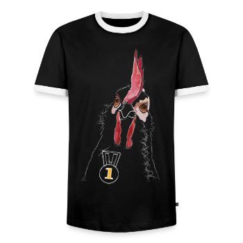 The cock (white) - Men's Ringer Shirt - black/white - Front - AI Model Female 172 light (172cm) & AI Model Male 178 light (178cm)