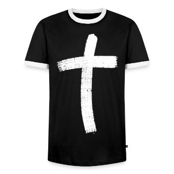 Jesus Cross - Men's Ringer Shirt - black/white - Front - AI Model Female 172 light (172cm) & AI Model Male 178 light (178cm)