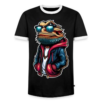 Bearded dragons - Men's Ringer Shirt - black/white - Front - AI Model Female 172 light (172cm) & AI Model Male 178 light (178cm)