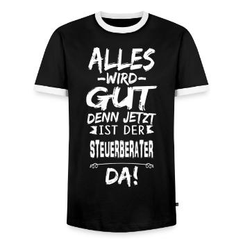 STEUERBERATER - Männer Kontrast-T-Shirt - Schwarz/Weiß - Vorne - AI Model Female 172 light (172cm) & AI Model Male 178 light (178cm)