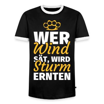 Wer Wind sät wird Sturm ernten - Männer Kontrast-T-Shirt - Schwarz/Weiß - Vorne - AI Model Female 172 light (172cm) & AI Model Male 178 light (178cm)