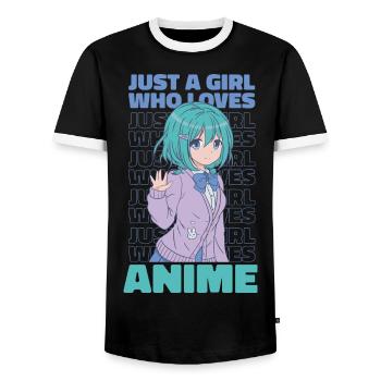 Just A Girl Who Loves Anime Anime Girl Anime Merch - Männer Kontrast-T-Shirt - Schwarz/Weiß - Vorne - AI Model Female 172 light (172cm) & AI Model Male 178 light (178cm)