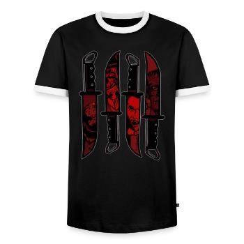Couteaux d’horreur - T-shirt contrasté Homme - noir/blanc - Devant - AI Model Female 172 light (172cm) & AI Model Male 178 light (178cm)