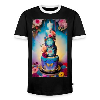 Beau gâteau pour célébrer l’occasion - T-shirt contrasté Homme - noir/blanc - Devant - AI Model Female 172 light (172cm) & AI Model Male 178 light (178cm)
