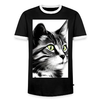 Chat domestique à poil court - T-shirt contrasté Homme - noir/blanc - Devant - AI Model Female 172 light (172cm) & AI Model Male 178 light (178cm)