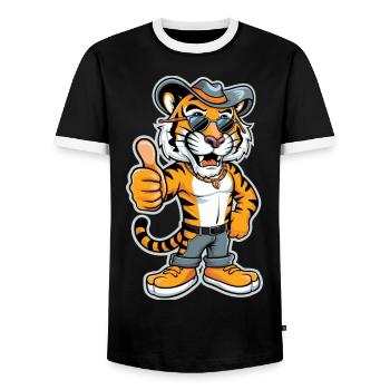 Cooler Tiger mit Hut und Sonnenbrille für Kinder - Männer Kontrast-T-Shirt - Schwarz/Weiß - Vorne - AI Model Female 172 light (172cm) & AI Model Male 178 light (178cm)
