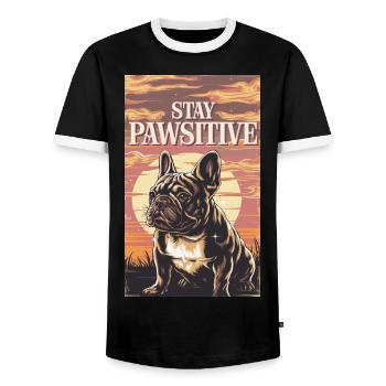 Französische Bulldogge Stay Pawsitive - Männer Kontrast-T-Shirt - Schwarz/Weiß - Vorne - AI Model Female 172 light (172cm) & AI Model Male 178 light (178cm)