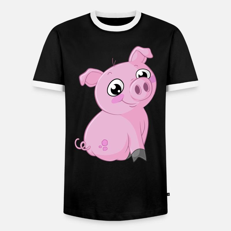 Süßes Comic Schweinchen - Männer Kontrast-T-Shirt - Schwarz/Weiß