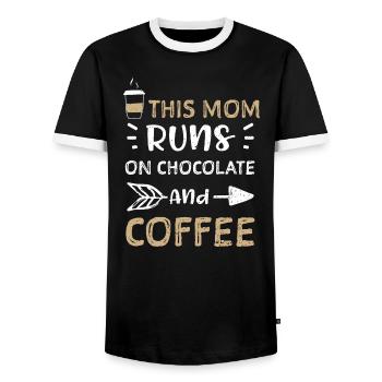 Cette maman fonctionne sur le chocolat et c... - T-shirt contrasté Homme - noir/blanc - Devant - AI Model Female 172 light (172cm) & AI Model Male 178 light (178cm)