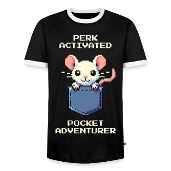 Perk aktiviert: Taschen-Abenteurer | Ratte - Männer Kontrast-T-Shirt - Schwarz/Weiß - Vorne - AI Model Female 172 light (172cm) & AI Model Male 178 light (178cm)