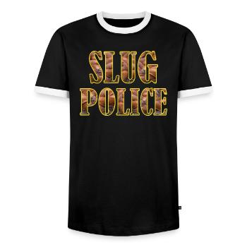SLUG POLICE Snail Hunt Gartenliebe Gärtner - Men's Ringer Shirt - black/white - Front - AI Model Female 172 light (172cm) & AI Model Male 178 light (178cm)
