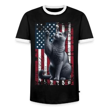 Chat Bleu Russe Américain Bleu Russe - T-shirt contrasté Homme - noir/blanc - Devant - AI Model Female 172 light (172cm) & AI Model Male 178 light (178cm)