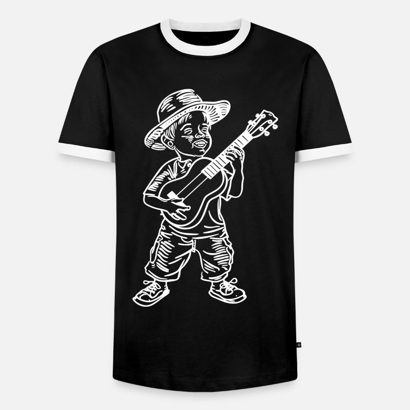 Ukulele Boy Drawing - Men's Ringer Shirt - black/white