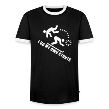 Funny Ski Jumper T-Shirt & Gift - Men's Ringer Shirt - black/white - Front - AI Model Female 172 light (172cm) & AI Model Male 178 light (178cm)