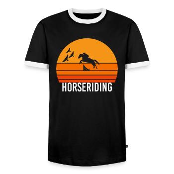 retro vintage sunset team horse - Men's Ringer Shirt - black/white - Front - AI Model Female 172 light (172cm) & AI Model Male 178 light (178cm)