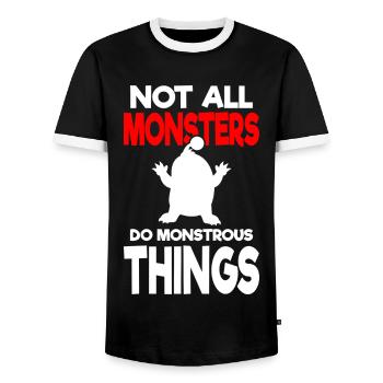 Monster Family Little Brother - Men's Ringer Shirt - black/white - Front - AI Model Female 172 light (172cm) & AI Model Male 178 light (178cm)