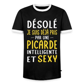 Désolé déjà pris par une Picarde sexy - T-shirt contrasté Homme - noir/blanc - Devant - AI Model Female 172 light (172cm) & AI Model Male 178 light (178cm)