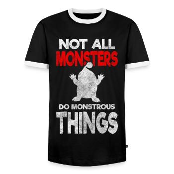 Famille de créatures d’horreur - T-shirt contrasté Homme - noir/blanc - Devant - AI Model Female 172 light (172cm) & AI Model Male 178 light (178cm)
