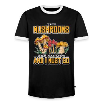 Appelle les champignons et je dois aller ramasser les champignons - T-shirt contrasté Homme - noir/blanc - Devant - AI Model Female 172 light (172cm) & AI Model Male 178 light (178cm)