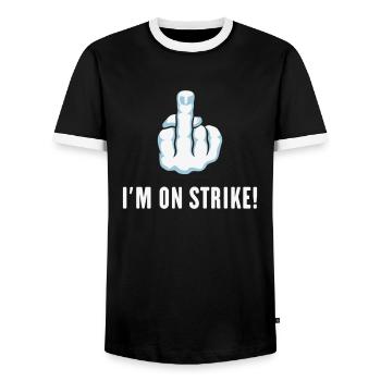 Le majeur – Je suis en grève ! (Piquet) - T-shirt contrasté Homme - noir/blanc - Devant - AI Model Female 172 light (172cm) & AI Model Male 178 light (178cm)