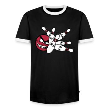 comic cartoon cute cute sad ache evil faces bowlin - Men's Ringer Shirt - black/white - Front - AI Model Female 172 light (172cm) & AI Model Male 178 light (178cm)