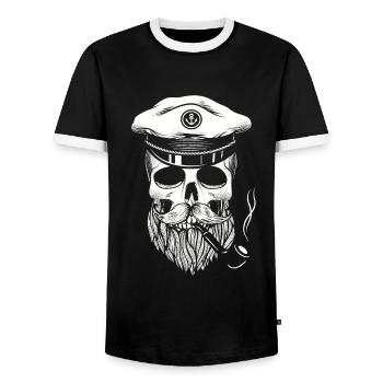 Captain Skull Sailor - Men's Ringer Shirt - black/white - Front - AI Model Female 172 light (172cm) & AI Model Male 178 light (178cm)