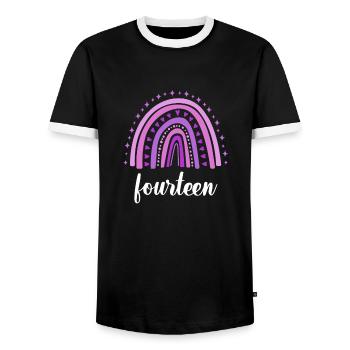 Arc-en-ciel violet Quatorze ans 14e anniversaire - T-shirt contrasté Homme - noir/blanc - Devant - AI Model Female 172 light (172cm) & AI Model Male 178 light (178cm)