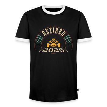 Retired 2025 (Retiree / Retirement Entry / 4C) - Men's Ringer Shirt - black/white - Front - AI Model Female 172 light (172cm) & AI Model Male 178 light (178cm)