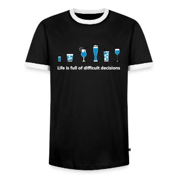 Life is full of difficult Decisions - Men's Ringer Shirt - black/white - Front - AI Model Female 172 light (172cm) & AI Model Male 178 light (178cm)