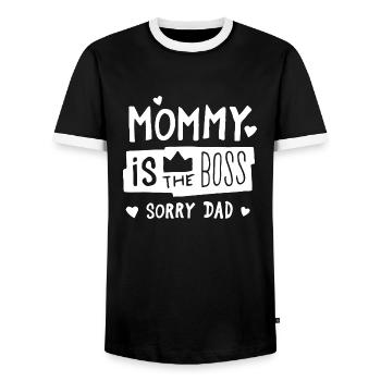 Mom is the boss. Mother Mothers Day - Men's Ringer Shirt - black/white - Front - AI Model Female 172 light (172cm) & AI Model Male 178 light (178cm)