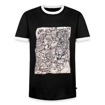 Organ of Worries by Brian Benson - Men's Ringer Shirt - black/white - Front - AI Model Female 172 light (172cm) & AI Model Male 178 light (178cm)