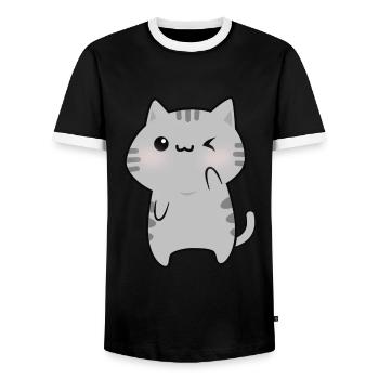 Cute gray cat cartoon - Men's Ringer Shirt - black/white - Front - AI Model Female 172 light (172cm) & AI Model Male 178 light (178cm)