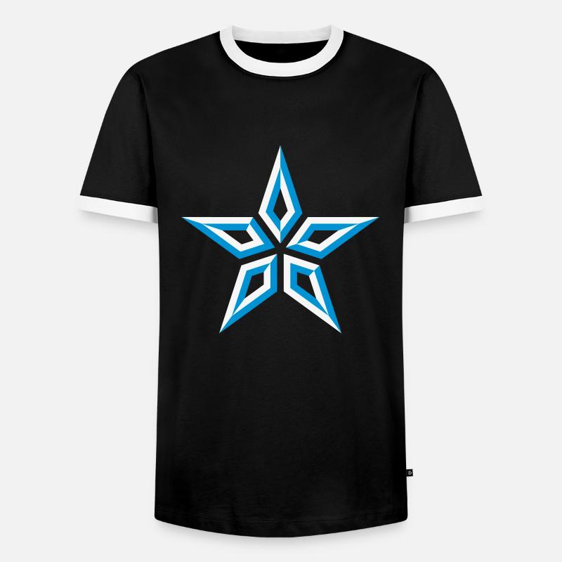 Star Design (Five-Pointed / Blue White) - Men's Ringer Shirt - black/white