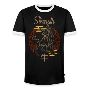 Chinese Zodiac Animals Astrology Geometric Ox Atti - Men's Ringer Shirt - black/white - Front - AI Model Female 172 light (172cm) & AI Model Male 178 light (178cm)