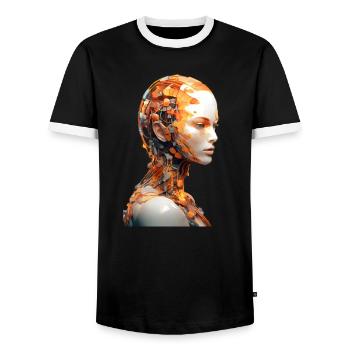 Portrait of a female android - Men's Ringer Shirt - black/white - Front - AI Model Female 172 light (172cm) & AI Model Male 178 light (178cm)