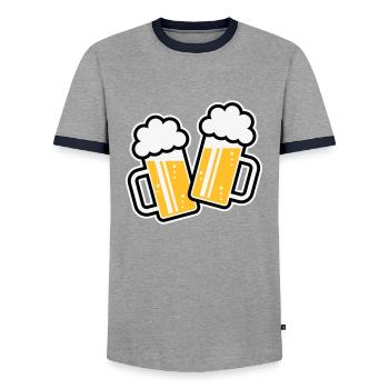 2 Toasting Beer Steins For A Cheer! (Ale / 3C) - Men's Ringer Shirt - grey/navy  - Front - AI Model Female 172 light (172cm) & AI Model Male 178 light (178cm)