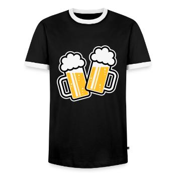2 Bierkrüge Stoßen An, Prosit! (Bier Maßkrüge 3C) - Männer Kontrast-T-Shirt - Schwarz/Weiß - Vorne - AI Model Female 172 light (172cm) & AI Model Male 178 light (178cm)