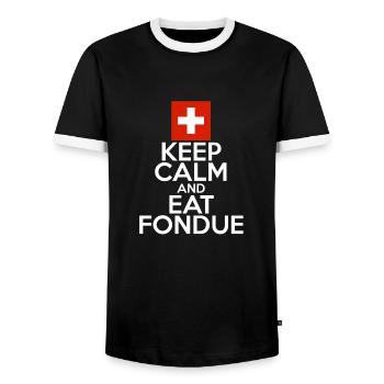 Bleib entspannt und esse Fondue lustige Sprüche - Männer Kontrast-T-Shirt - Schwarz/Weiß - Vorne - AI Model Female 172 light (172cm) & AI Model Male 178 light (178cm)