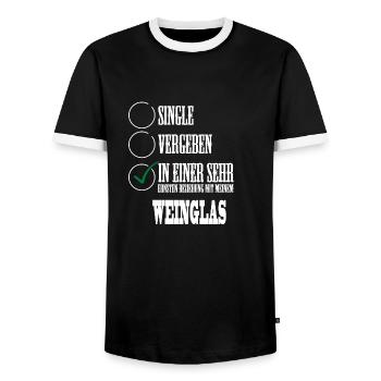 In einer Beziehung mit meinem Weinglas - Männer Kontrast-T-Shirt - Schwarz/Weiß - Vorne - AI Model Female 172 light (172cm) & AI Model Male 178 light (178cm)