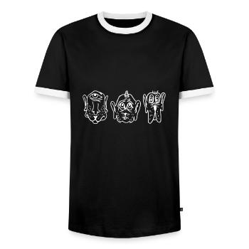 3 white dogs painted abstract as a gift - Men's Ringer Shirt - black/white - Front - AI Model Female 172 light (172cm) & AI Model Male 178 light (178cm)
