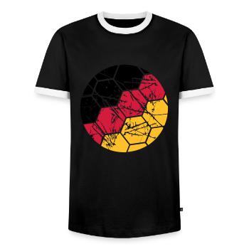 Germany Football German Fan Scratches Ball Cracks - Men's Ringer Shirt - black/white - Front - AI Model Female 172 light (172cm) & AI Model Male 178 light (178cm)